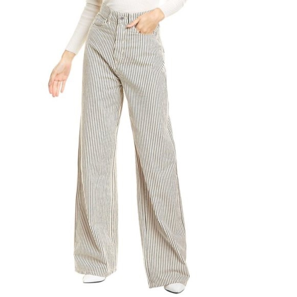 WeWoreWhat Cream Striped Linen High Rise Jean